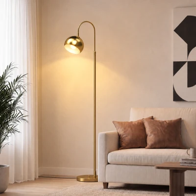 HOMCOM Candeeiro de Pé para Sala, Lâmpada de Pé Moderna 40W, Soquete E27, Altura Ajustável, Cúpula Orientável, Dourado