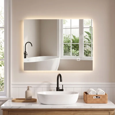 HOMCOM Espejo de Baño con Luz LED 60x80 cm, 3 Colores Regulable, Memoria, Antivaho, Interruptor Táctil