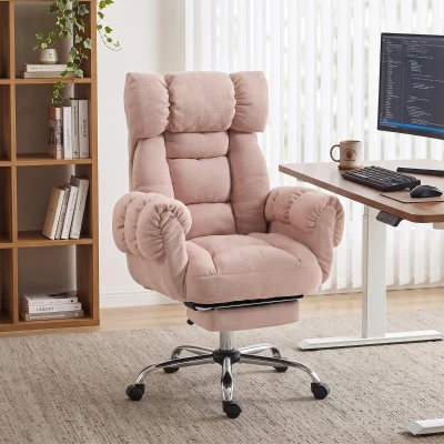 HOMCOM Chaise Bureau Ergonomique Dossier Haut Repose-pieds Rose