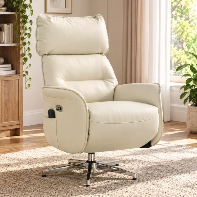 HOMCOM Fotoliu Relax Electric Rotativ Masaj și Încălzire Fotoliu Recliner din PU Înălțime Reglabilă Dublu Motor Crem