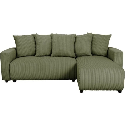 Canapé d'angle convertible réversible - 3 a 4 places - PHARELL 2 - velours côtelé - kaki - coffre de rangement - L233 x P159 x H89 c