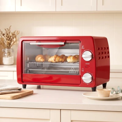 HOMCOM Horno eléctrico 10L de 750W con temperatura regulable y temporizador, 36.5x26x22 cm, Rojo