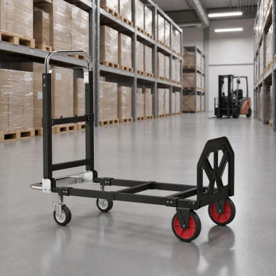 HOMCOM Cărucior Pliabil 2 în 1 Extensibil 220KG Pliere Plat Cărucior Platformă Oțel Mâner Reglabil Roți 360° 112x41x92cm Negru