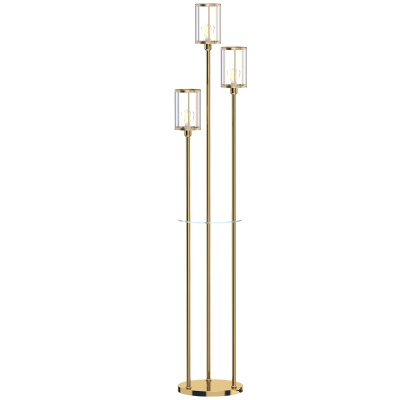 HOMCOM Lampadar Raft Sticlă 3 Lumini Lampă de Podea Abajur Sticlă Auriu