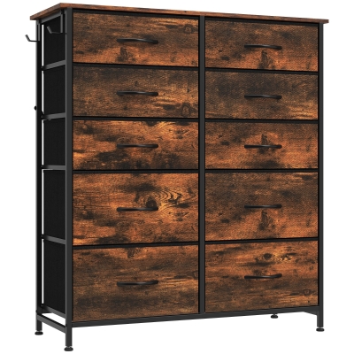 HOMCOM Cómoda 10 Cajones de Tela Plegables, Cómoda Dormitorio Adulto con Bolsillos Laterales y 2 Ganchos, Marrón Rústico