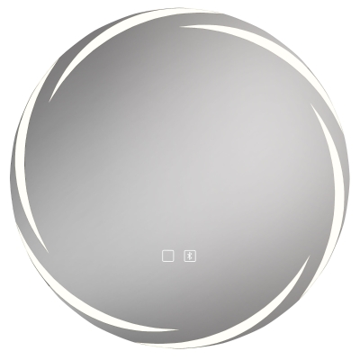 HOMCOM Oglindă de baie rotundă Ø60 cm cu LED, iluminare frontală & de fundal, anti-aburire, difuzor Bluetooth, reglabilă