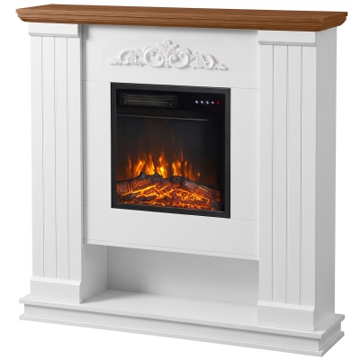 HOMCOM Chimenea eléctrica de pie/empotrada para TV 137 cm con marco y estante, 1800W, Llama 3D realista, Función memoria