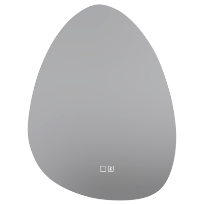 HOMCOM Espelho de Casa de Banho Bluetooth com Iluminação LED 60x80cm, Forma de Seixo, Dimerizável 3 Cores, Anti-Embaçamento, Memória, Prateado