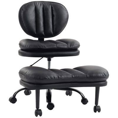 HOMCOM Cadeira de Escritório Ergonômica para Pernas Cruzadas, Cadeira de Meditação Giratória 360° com Rodízios, Apoio para os Pés Removível, Preto