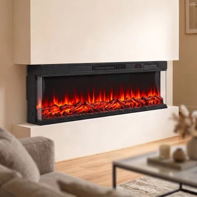 HOMCOM Șemineu electric cu încălzire și 12 culori ale flăcării, șemineu de perete cu telecomandă, 127 cm