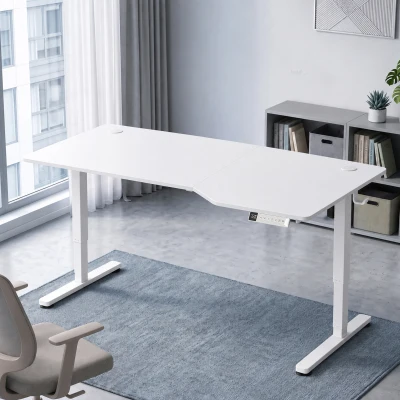 HOMCOM Secretária Elétrica Sentar e Levantar 140 x 80 cm, Secretária de Canto com Ecrã LCD, Altura Ajustável, 3 Memórias, Branco