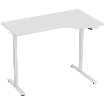 HOMCOM Secretária Elétrica Sentar e Levantar 140 x 80 cm, Secretária de Canto com Ecrã LCD, Altura Ajustável, 3 Memórias, Branco