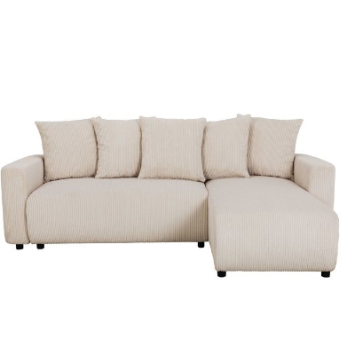 Canapé d'angle convertible réversible - 3 a 4 places - PHARELL 2 - velours côtelé - perle - coffre de rangement - L233 x P159 x H89