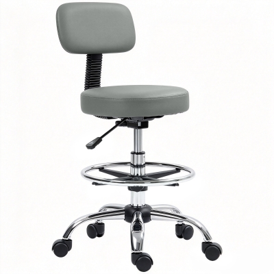 HOMCOM Silla Giratoria de Altura Ajustable con Reposapiés, en Acero, Piel Sintética y Espuma, 52x52x78-92 cm, Gris Claro