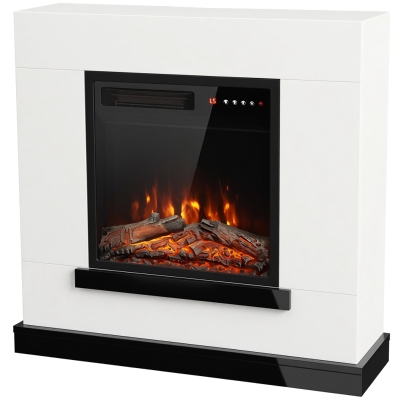 HOMCOM Lareira elétrica com aquecimento, efeito de chamas 3D, lareira elétrica com moldura, 80 cm, Branco