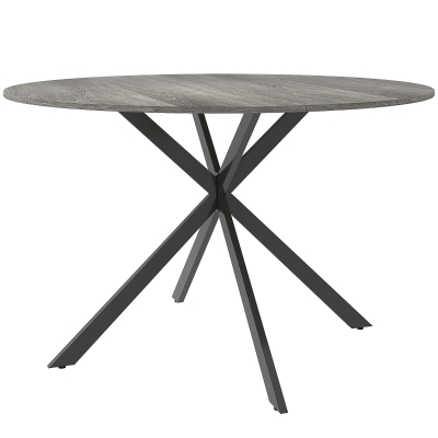 HOMCOM Runder Esstisch für 4 Personen, 120 cm, Industrie-Style, Holzoptik-Tischplatte, gekreuztes Stahlgestell, Grau