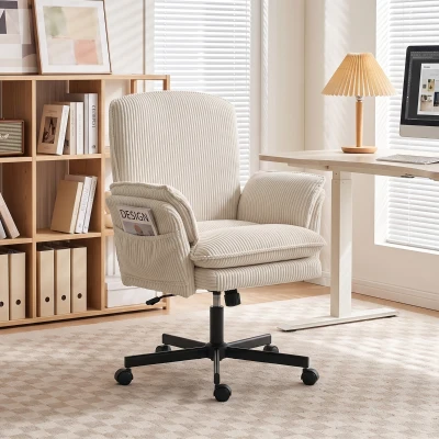 HOMCOM Chaise Bureau Beige Accoudoirs Rabattables à Roulettes