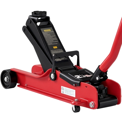 HOMCOM Macaco Hidráulico Macaco Rodante 2,5 Toneladas Perfil Baixo para Carro Elevação 85-380mm Patim em Borracha 90x22x38cm Vermelho
