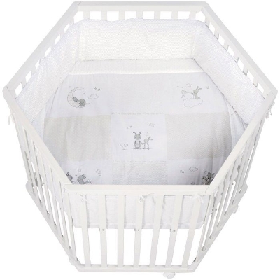 Parc hexagonal - ROBA - FOX & BUNNY - De la naissance jusqu'a 15 kg - Réglable - Roulettes - Blanc laqué