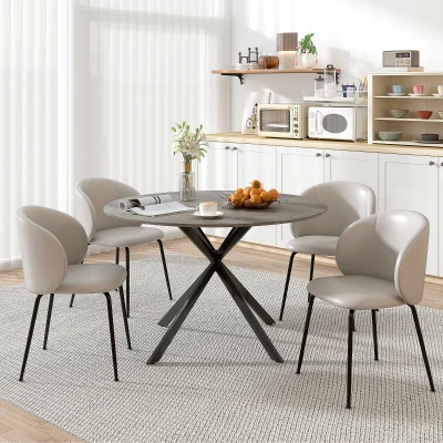 HOMCOM Runder Esstisch für 4 Personen, 120 cm, Industrie-Style, Holzoptik-Tischplatte, gekreuztes Stahlgestell, Grau