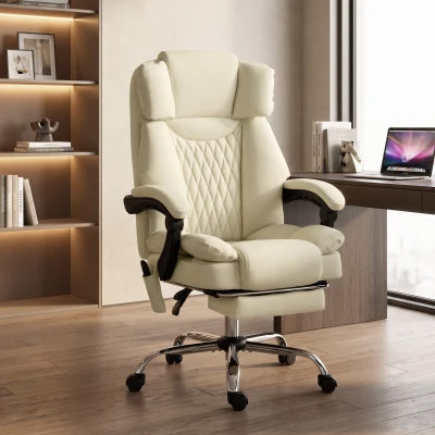 HOMCOM Fauteuil Bureau Massage 6 Points Chaleur PU Beige Réglable