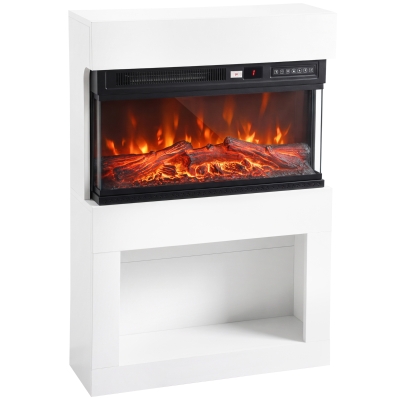 HOMCOM Chimenea eléctrica efecto llama 3D, chimenea de pared con repisa 64 cm Blanco