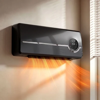 HOMCOM Încălzitor mural ceramic 1000/2000W, radiator electric, ventilator, termostat, minuterie, 50x18,6x12,9cm, negru