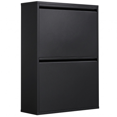 HOMCOM Meuble Poubelle 60L 4 Compartiments Noir Amovible Étroit
