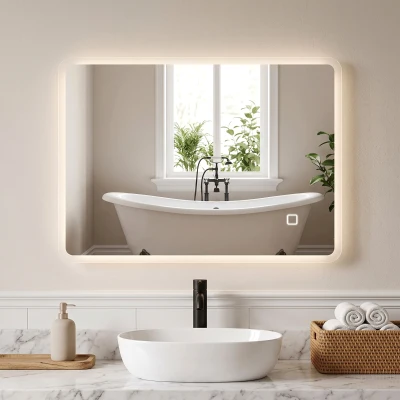 HOMCOM Espejo de Baño con Luz LED 70x100 cm, 3 Colores de Luz, Regulable, Antiempañamiento, Interruptor Táctil, Memoria