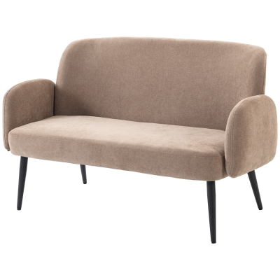HOMCOM Canapea 2 locuri 132 cm, canapea mică din catifea cu șezut lat, tapițare și picioare metalice, maro
