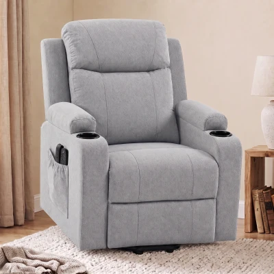 HOMCOM Sillón Elevador Eléctrico Masaje Vibración y Calor, Sillón Relax Eléctrico, Respaldo Reclinable, Puerto USB, Gris