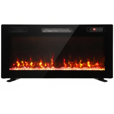 HOMCOM Șemineu Electric Ultrasubțire 900/1800W Încastrat/Agățat/Pe picior 12 Culori Flacără 3D Telecomandă până la 35㎡ Negru