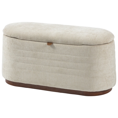 HOMCOM Banc de depozitare oval modern din țesătură chenille, cufăr la capătul patului, suport 220 kg, 91 x 40,5 x 45 cm, Bej