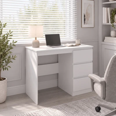 HOMCOM Bureau Informatique 3 Tiroirs Moderne 100x50x75cm Blanc