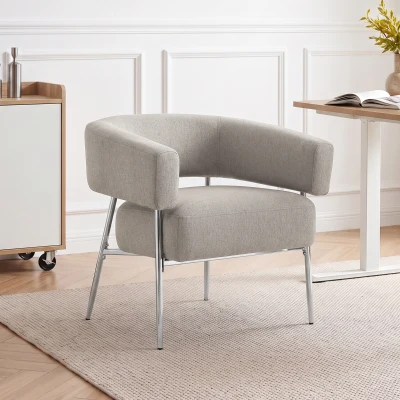HOMCOM Sillón de salón, Sillón auxiliar acolchado en tejido aspecto lino, Respaldo curvado y reposabrazos, Estilo moderno, Marrón