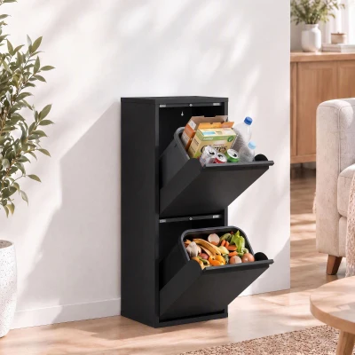 HOMCOM Poubelle de tri 2x15L 2 compartiments Noir Amovible