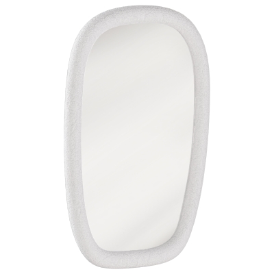 HOMCOM Unregelmäßiger Wandspiegel 60 cm, Badezimmerspiegel mit gehärtetem Glas und Rahmen in Steinoptik, Weiß