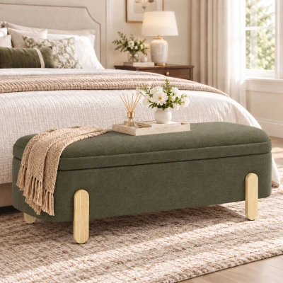 HOMCOM Banc Rangement 2 Places 108x40cm Chenille Vert Bois