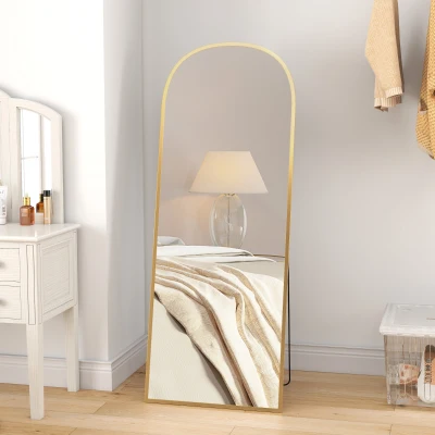 HOMCOM Espelho de Chão e Parede Moderno em Liga de Alumínio com Suporte Dobrável, 59x161.5cm, Dourado
