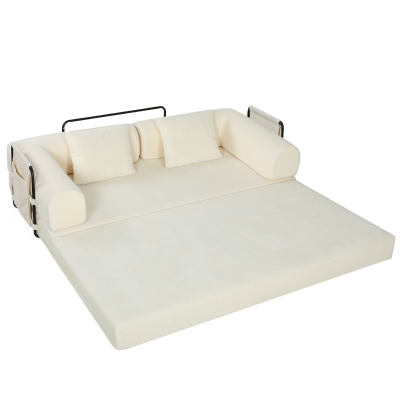 HOMCOM Canapé-Lit 3 Places Chenille 207cm Pliable Blanc