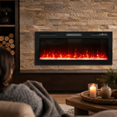 HOMCOM Cheminée Électrique 1800W Encastrable 12 Couleurs Noir