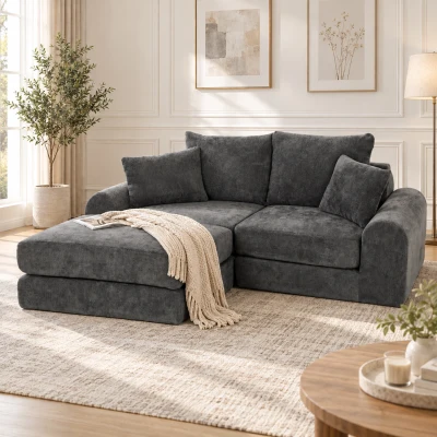 HOMCOM Canapea extensibilă modulară colțar, transformabilă, design soft fără muchii dure, șezut adânc 76 cm, spumă de înaltă densitate, gri închis