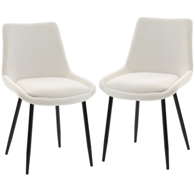 HOMCOM Chaises Cuisine Velours Blanc Crème Ensemble de 2