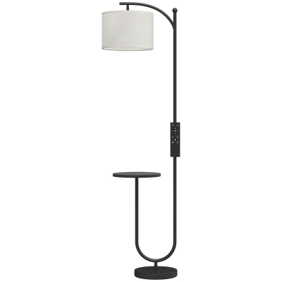 HOMCOM Dimmbare LED-Stehlampe mit Ablage 11 Farbtemperaturen und Helligkeitsstufen Einstellbarer Schirm RF-Fernbedienung Fußschalter Schwarz