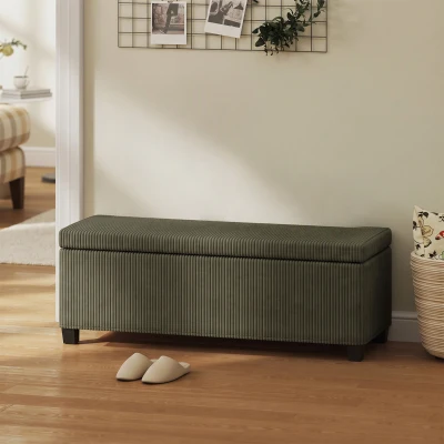 HOMCOM Bancă de Depozitare, Capăt de Pat din Catifea Côtelée cu Capac, pentru Living, Dormitor, Hol, 112x42x40 cm, Verde Deschis