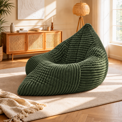 Convertible Bean Bag Chair with Memory Foam, 180L x 125W cm, Green