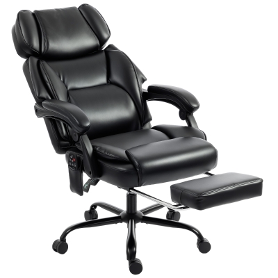 HOMCOM Fauteuil Bureau Massant Chauffant Cuir PU Noir Réglable