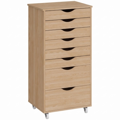 HOMCOM Commode 8 Tiroirs Chêne Bureau avec Roulettes Imprimante