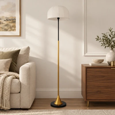 HOMCOM Lampadar de podea living 40W cu abajur în formă de cupolă, comutator la picior, 158 cm, auriu și alb