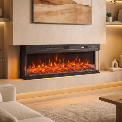 HOMCOM Cheminée Électrique 3 Côtés 1500W Effet Flammes 3D Télécommande